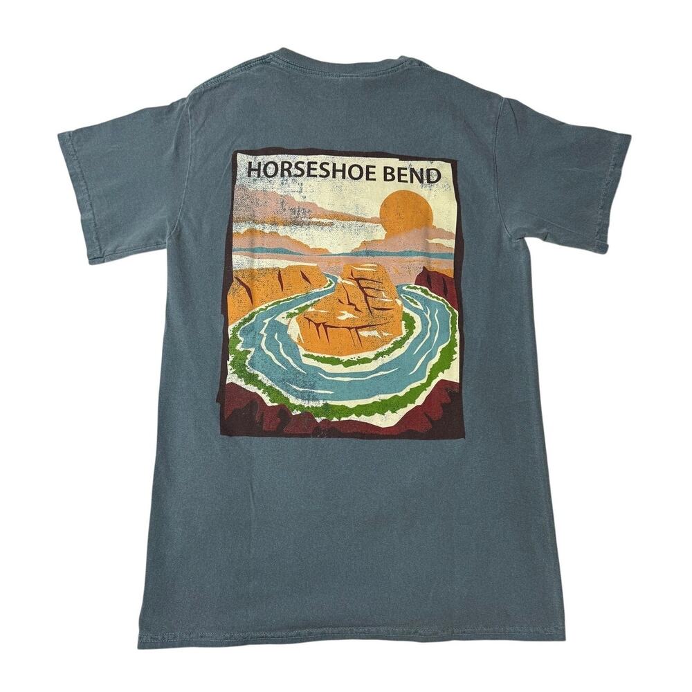 Horseshoe Bend Graphic Tee Blue Gray Outdoor Hiking Souvenir Gorpcore Small - Picture 3 of 13